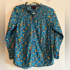 J Crew Made With Liberty Fabric Floral Pintuck Popover Blouse Size 00 Preppy